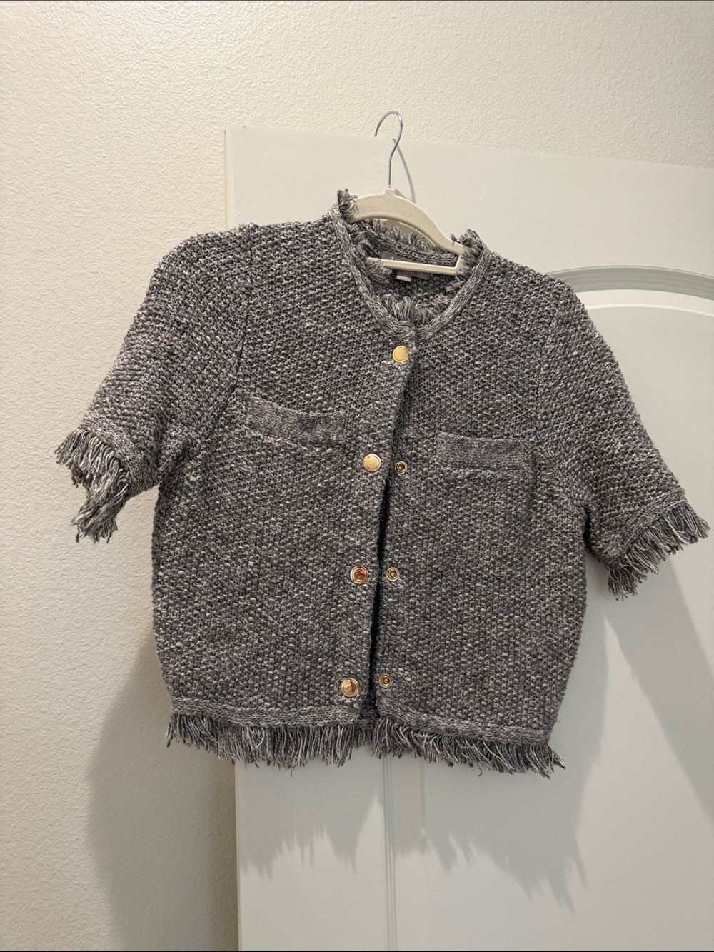 J. Crew Girls' Gray Fringe Knit Short-Sleeve Jacket